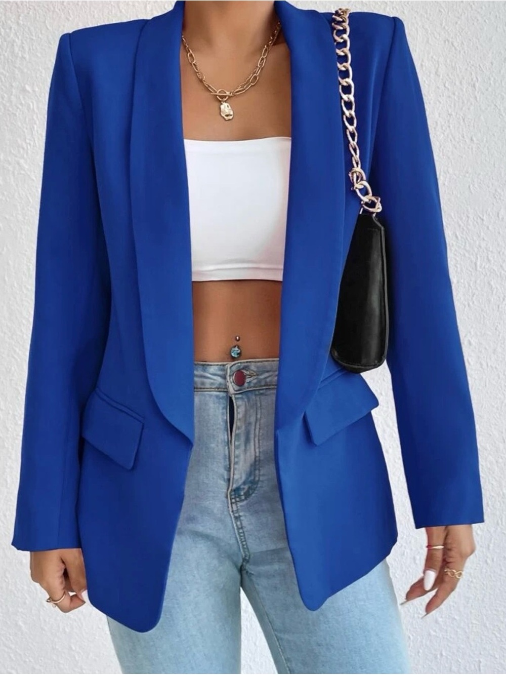 Blue Women's Tailored Open-Front Blazer Jacket